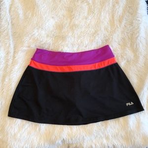 Black Fila Tennis Skirt with Orange and Purple